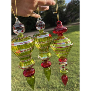 Vintage Oversized Italian Art Deco Green Red Spiral Glass Christmas Ornament 10”